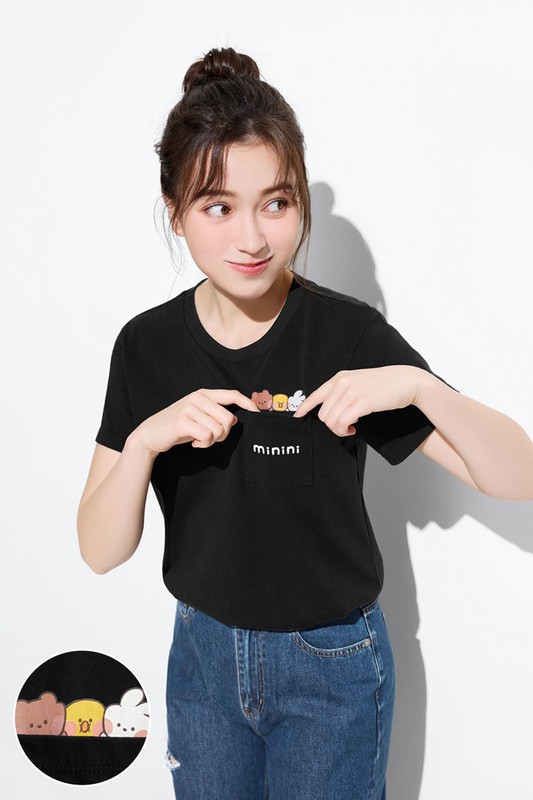 LINE FRIENDS minini口袋印花T恤-06-女
