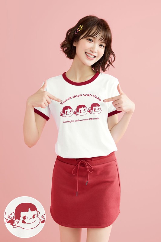 PEKO & POKO羅紋配色印花T恤-02-女