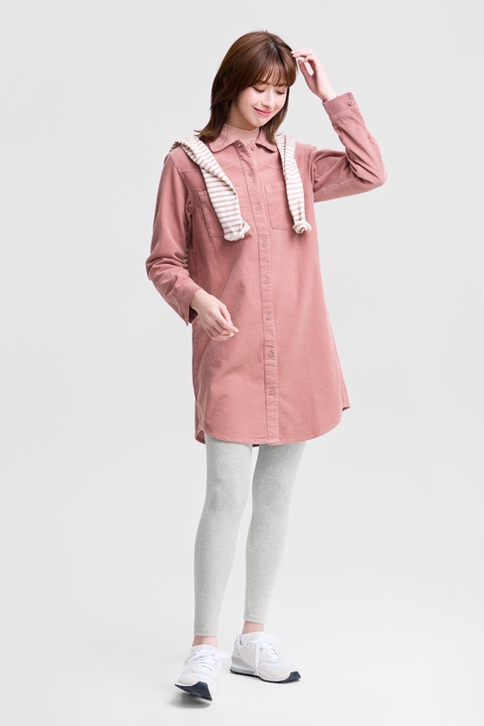 燈芯絨襯衫式洋裝-女