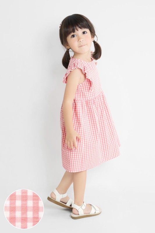 荷葉格紋洋裝-童