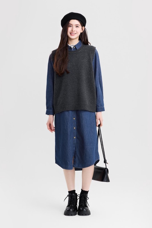 牛仔襯衫洋裝-女