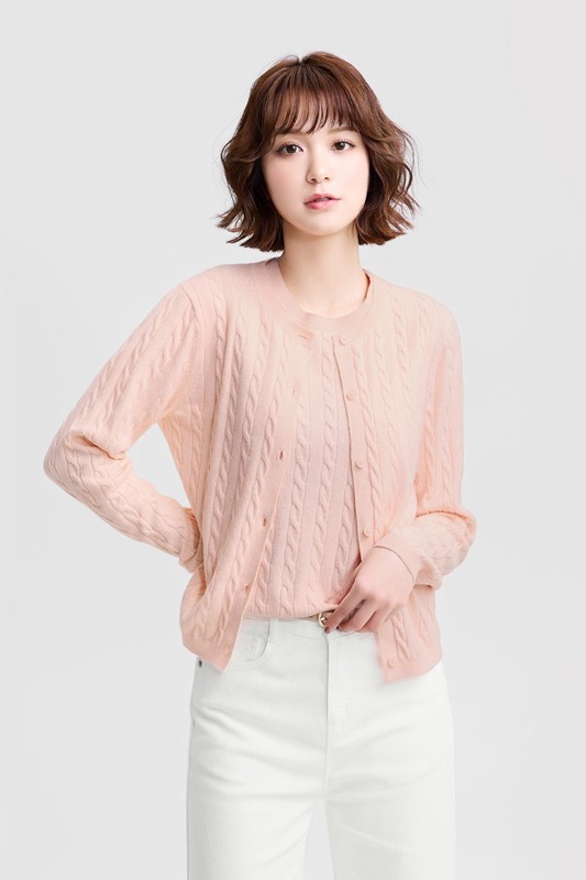 麻花圓領針織外套-女