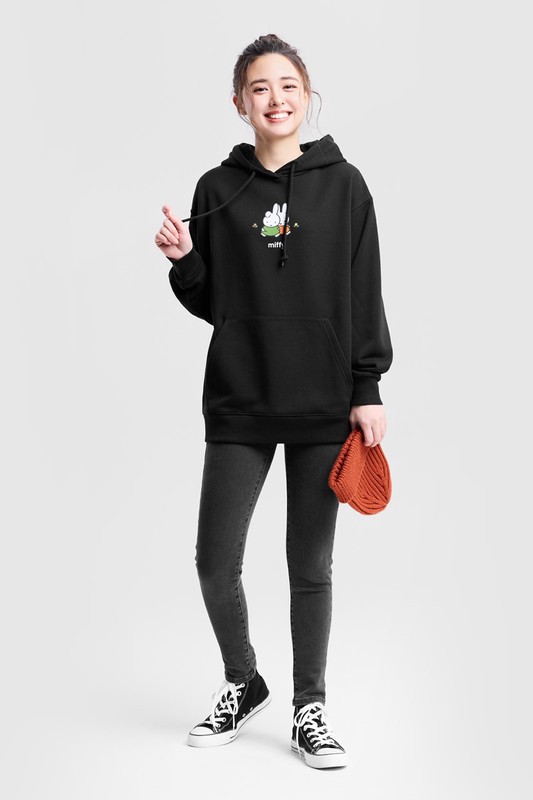 Miffy毛圈寬長版印花連帽衫-05-女