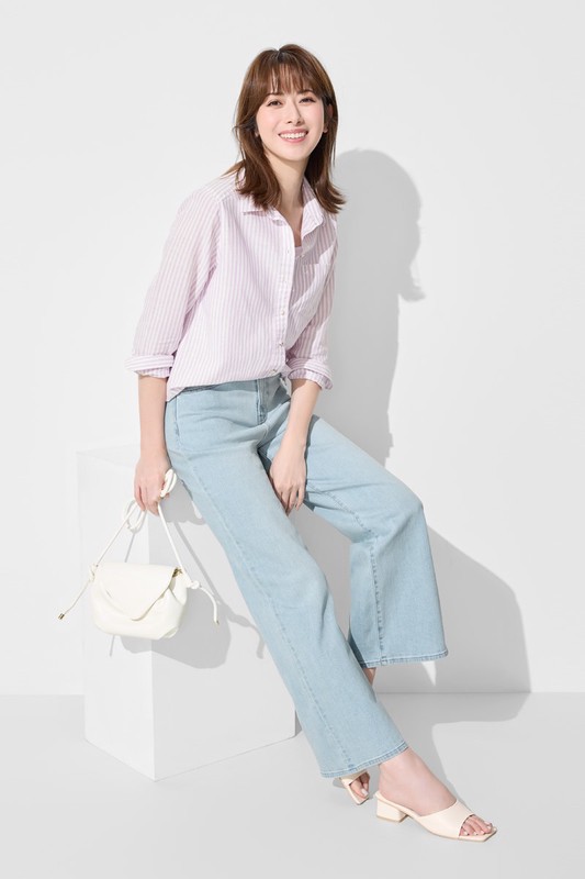 高腰牛仔寬褲-女