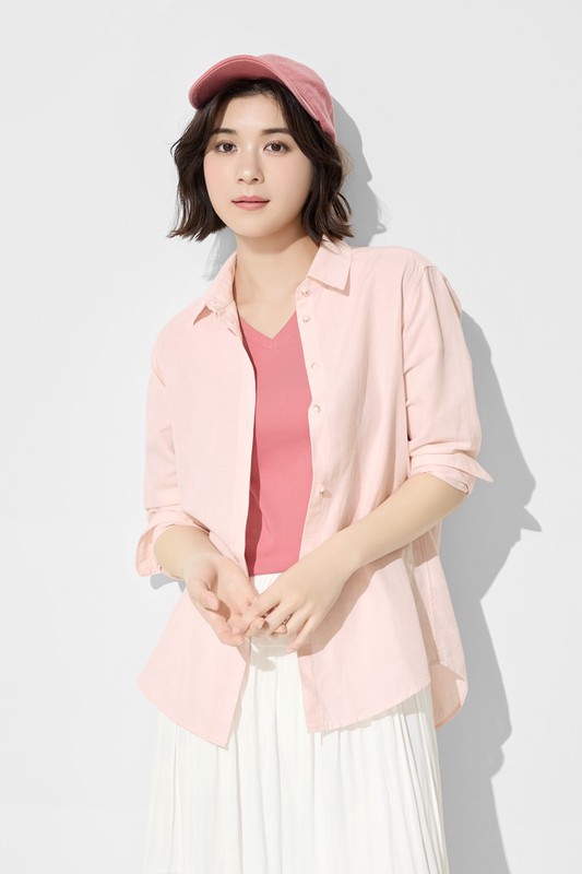 棉麻長袖襯衫-女