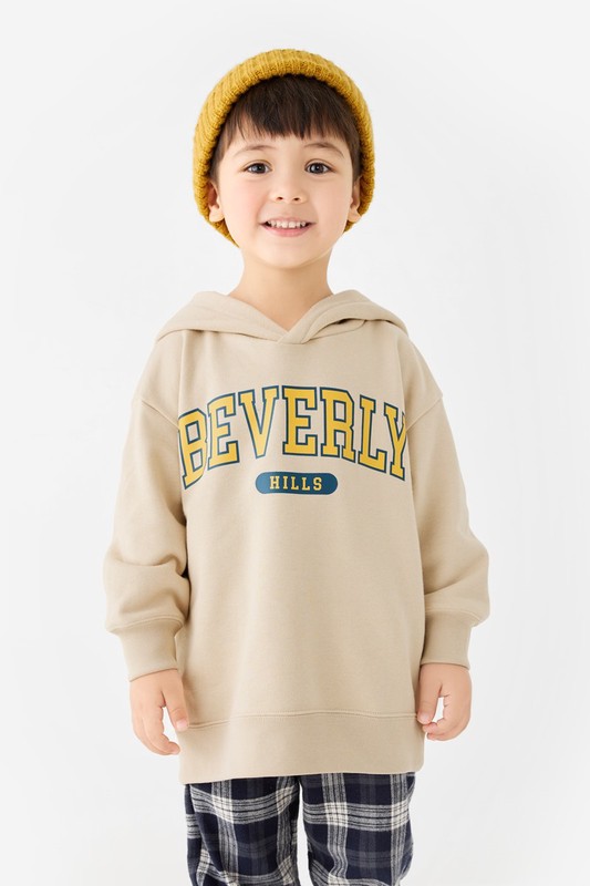 文字毛圈寬版印花連帽衫-05-童