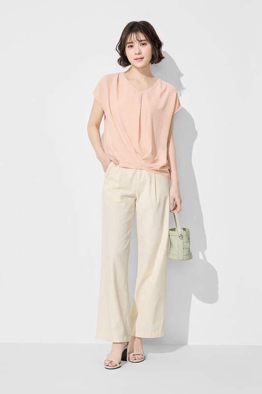 輕柔連袖寬版抓皺上衣-女