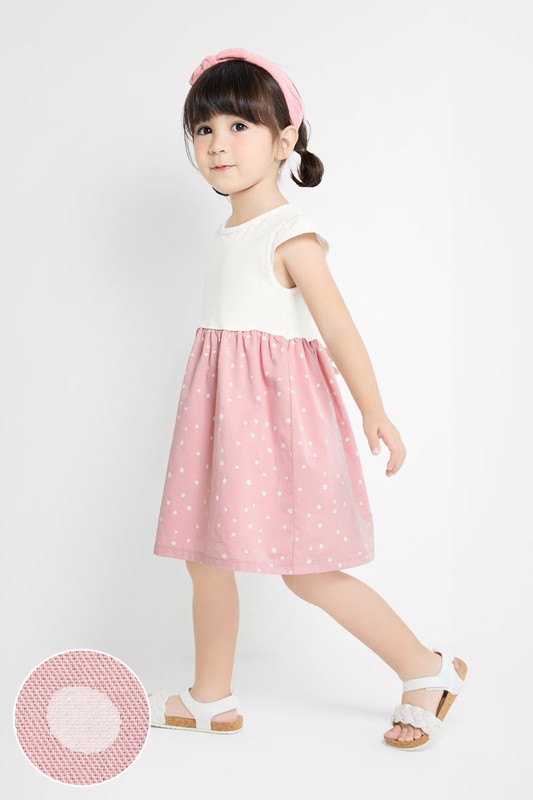 棉質點點印花拼接洋裝-童