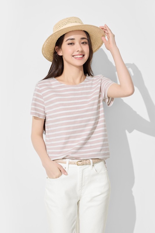 竹節棉條紋短袖T恤-女