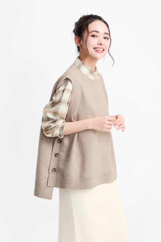 寬版圓領針織背心-女