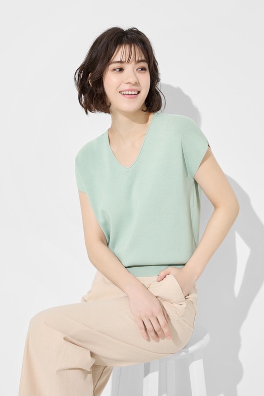 V領寬版連袖針織衫-女