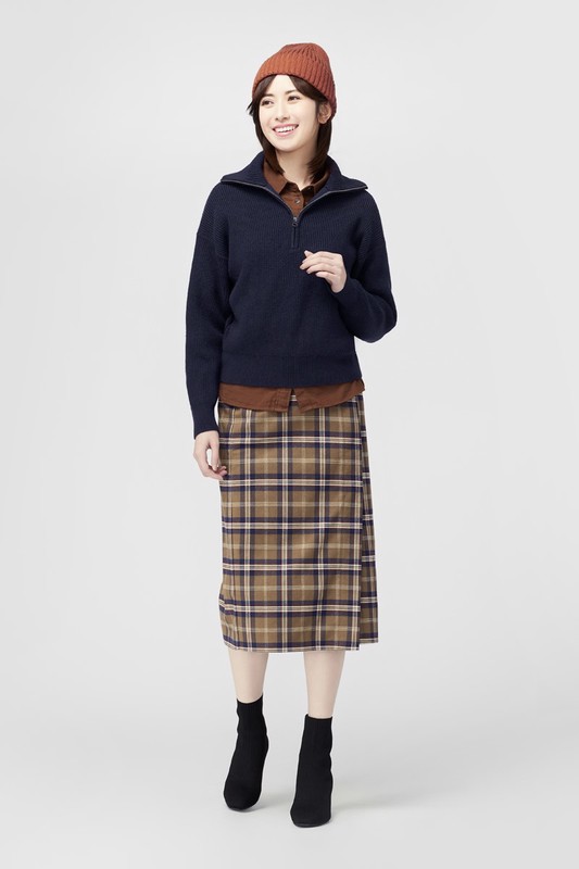 粗針半開襟拉鍊式毛衣-女