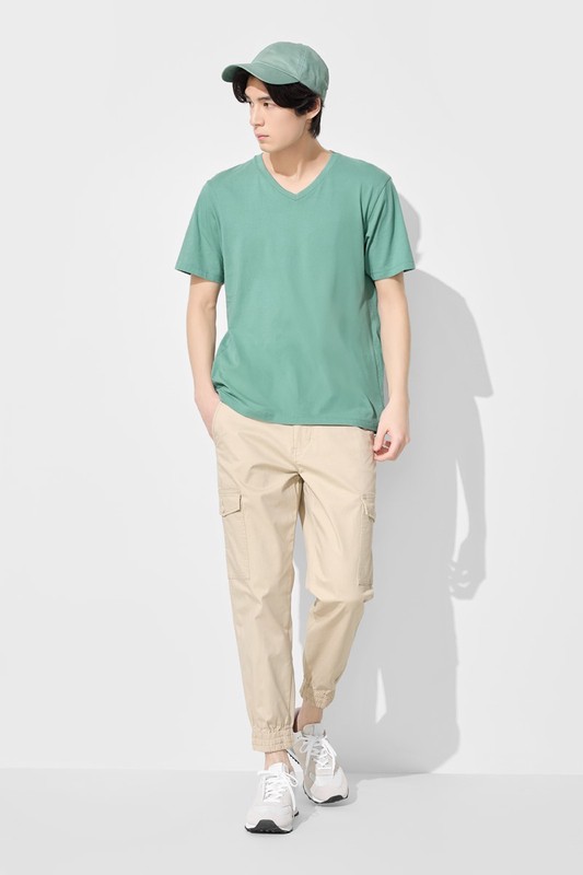 棉質工裝束口褲-男