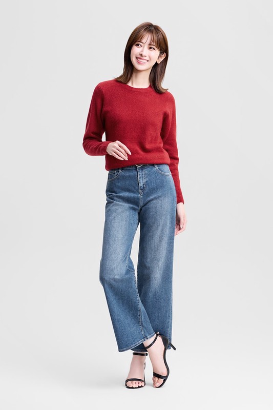 高腰牛仔寬褲-女