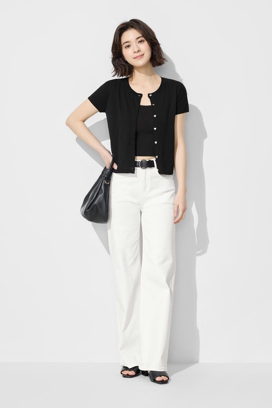 多色高腰牛仔寬褲-女