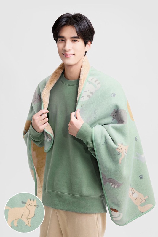 Fleece貓咪印花家居毯-中性款