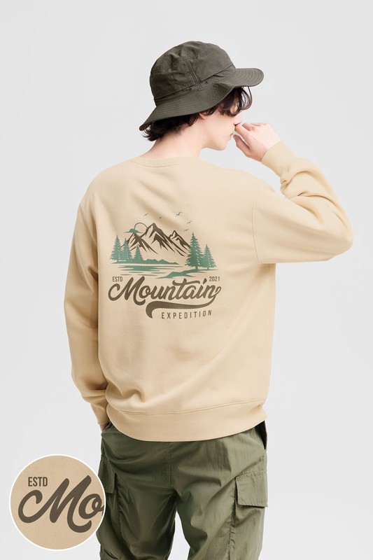 戶外探索刷毛印花圓領衫-01-男