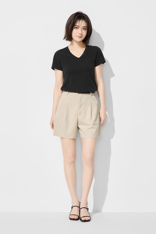 竹節棉V領T恤-女