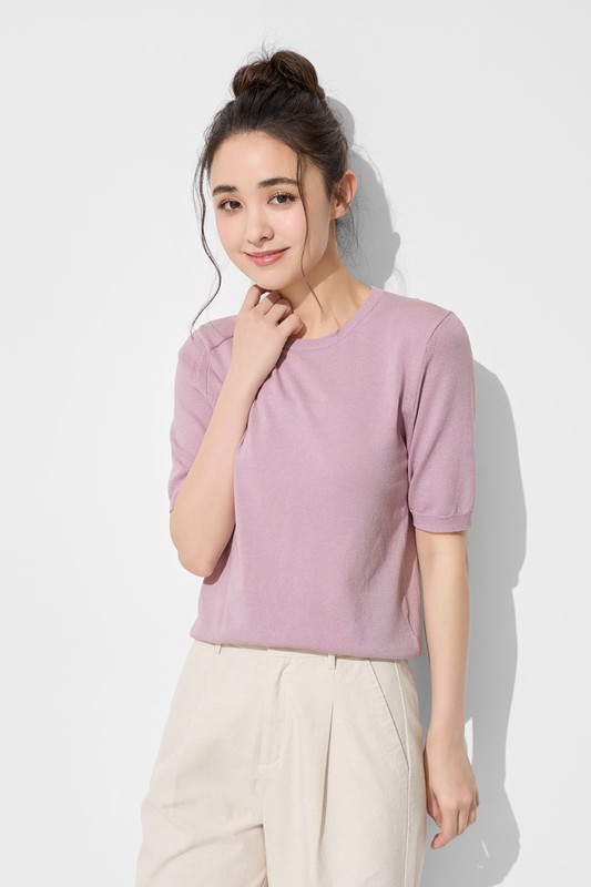 圓領五分袖針織衫-女