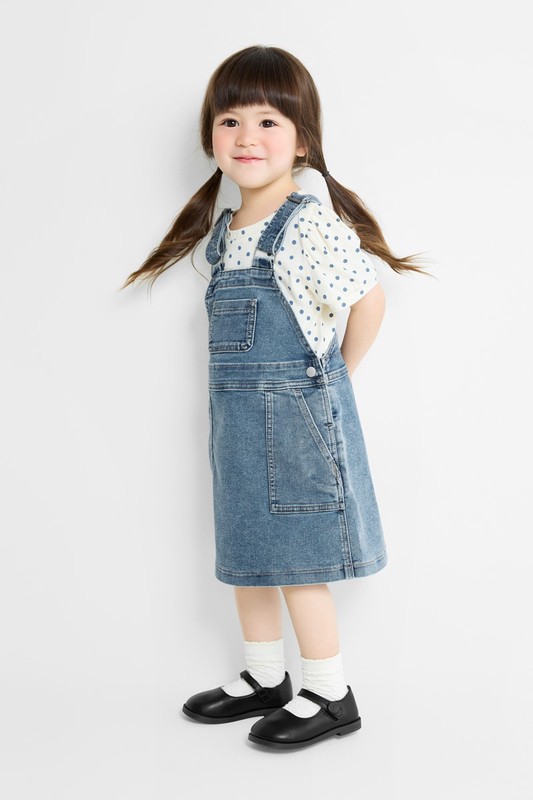 牛仔吊帶裙-童