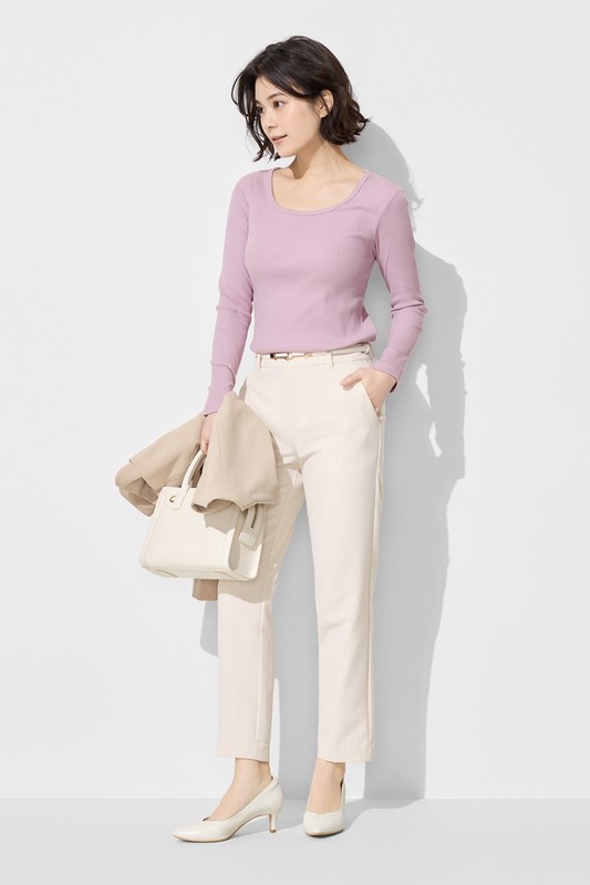 羅紋U領長袖T恤-女