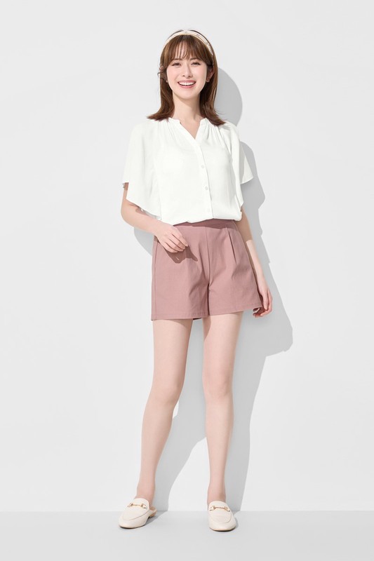 彈力打褶短褲-女