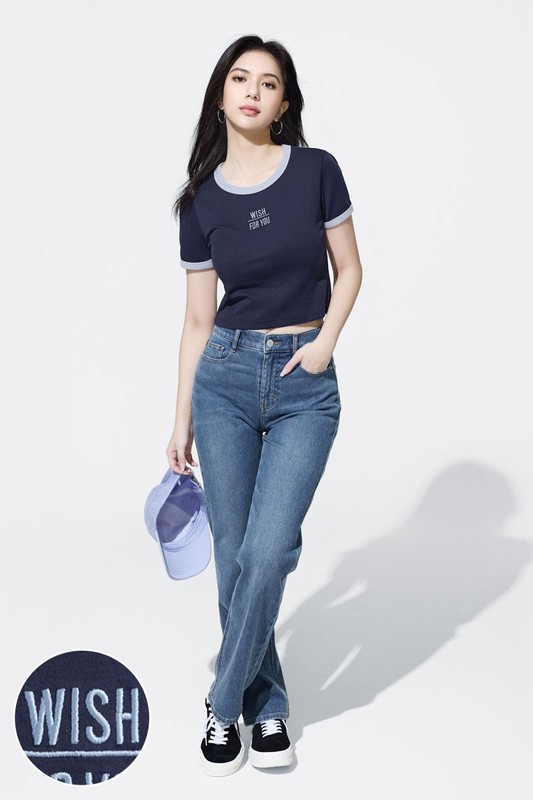 純棉羅紋配色電繡T恤-女