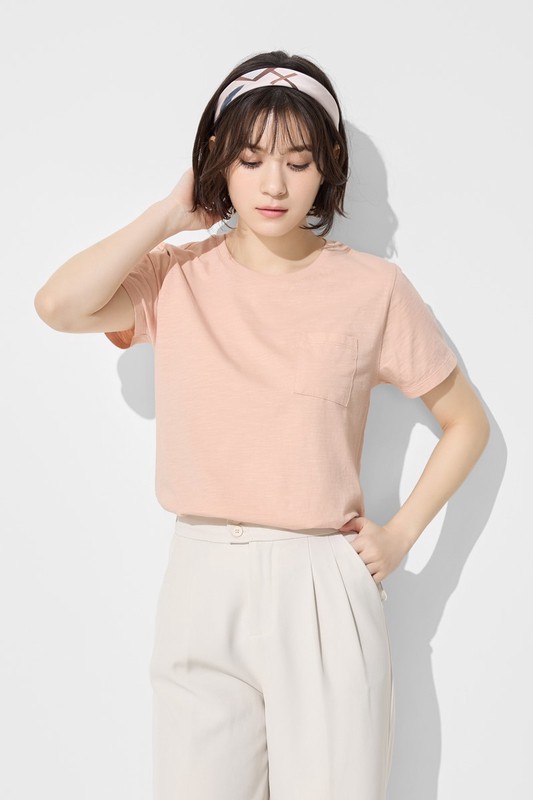 竹節棉口袋短袖T恤-女