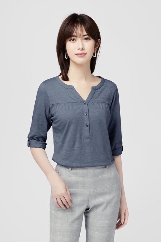 竹節棉反折袖上衣-女