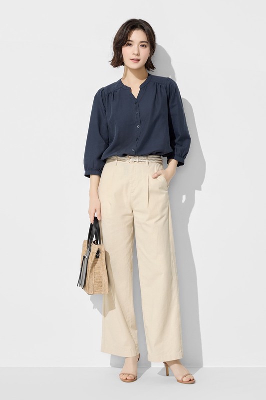 棉麻七分袖襯衫-女