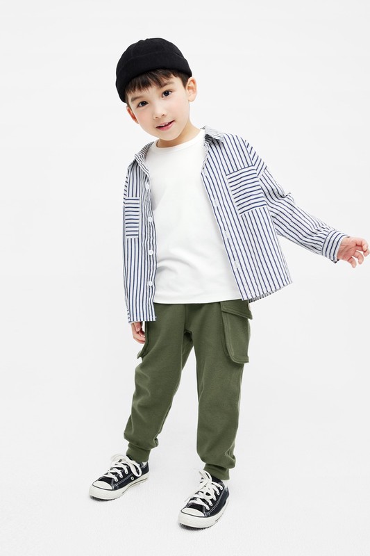 棉質羅紋口袋長褲-童