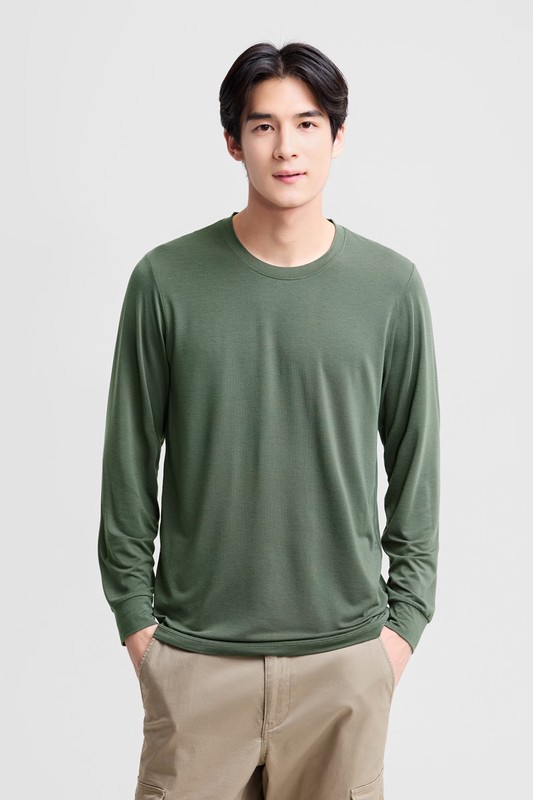 heatup圓領九分袖上衣-男