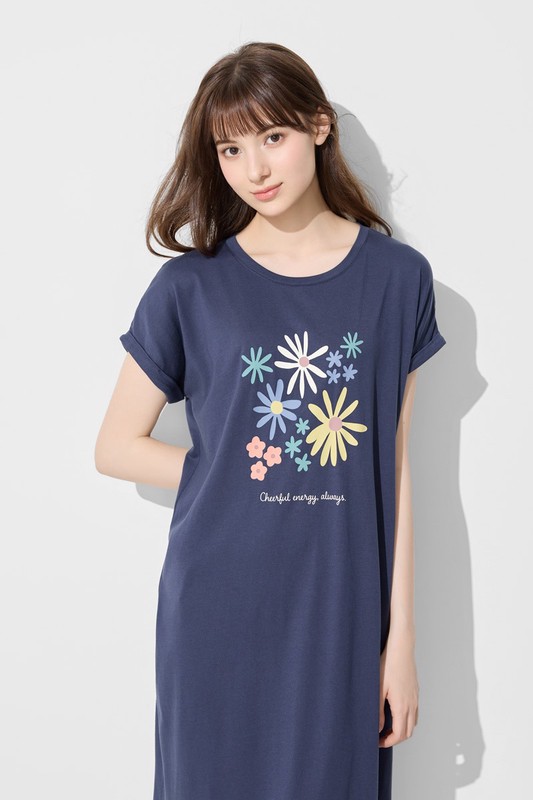 莫代爾花卉連袖長洋裝-女