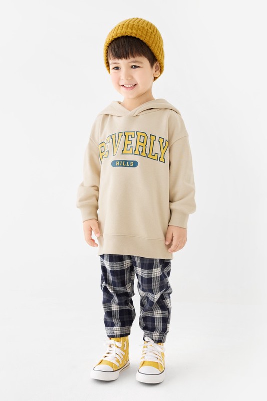 文字毛圈寬版印花連帽衫-05-童