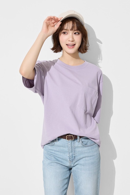 純棉厚寬版口袋五分袖T恤-男