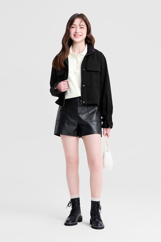 水洗立領短版外套-女