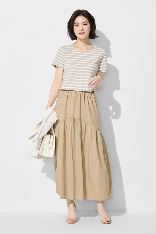 竹節棉條紋短袖T恤-女