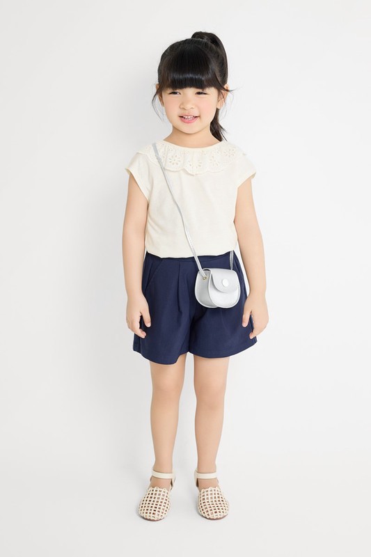 彈力打褶寬襬短褲-童