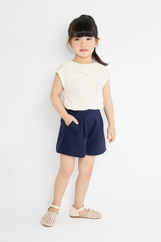 彈力打褶寬襬短褲-童