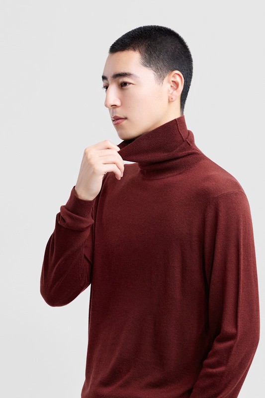 美麗諾羊毛混紡高領毛衣-男