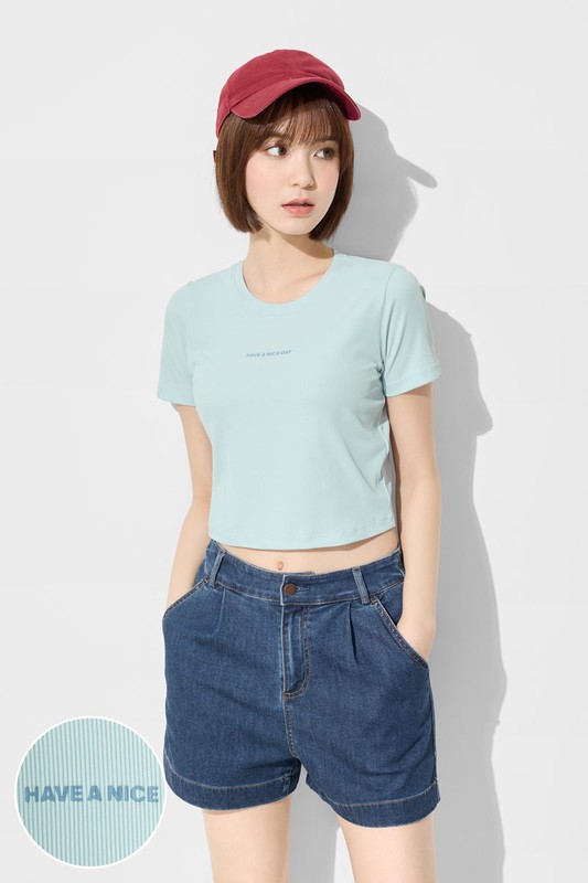 輕涼羅紋文字印花短版上衣-女