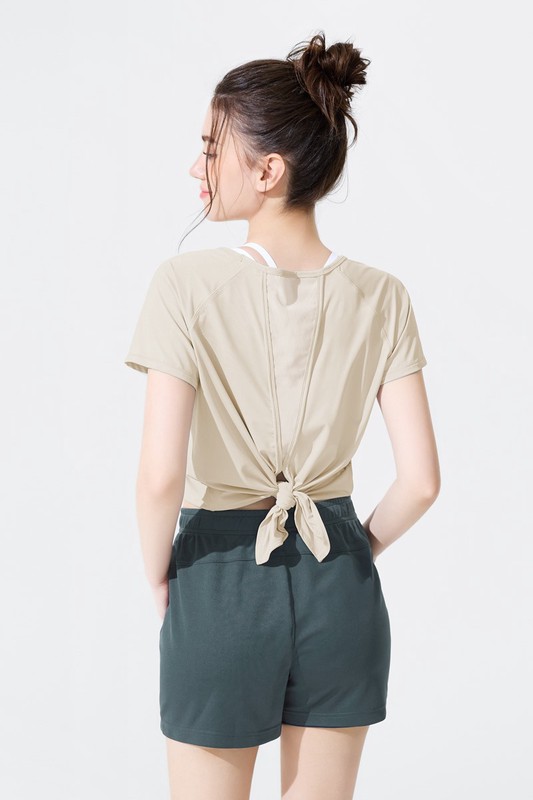 運動開衩綁帶短袖T恤-女