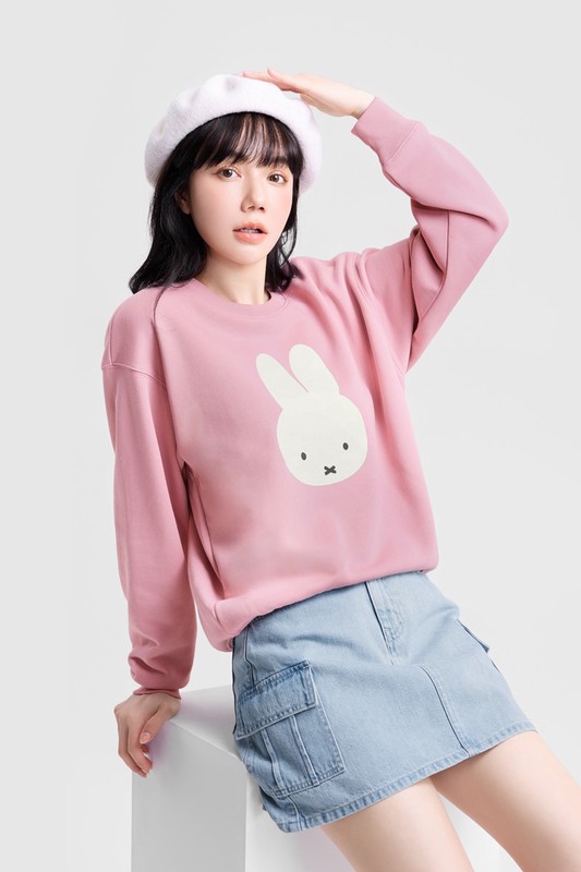 Miffy毛圈寬版印花圓領衫-01-女