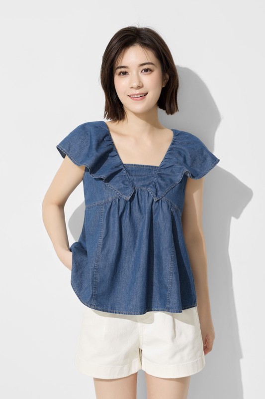 荷葉造型牛仔上衣-女