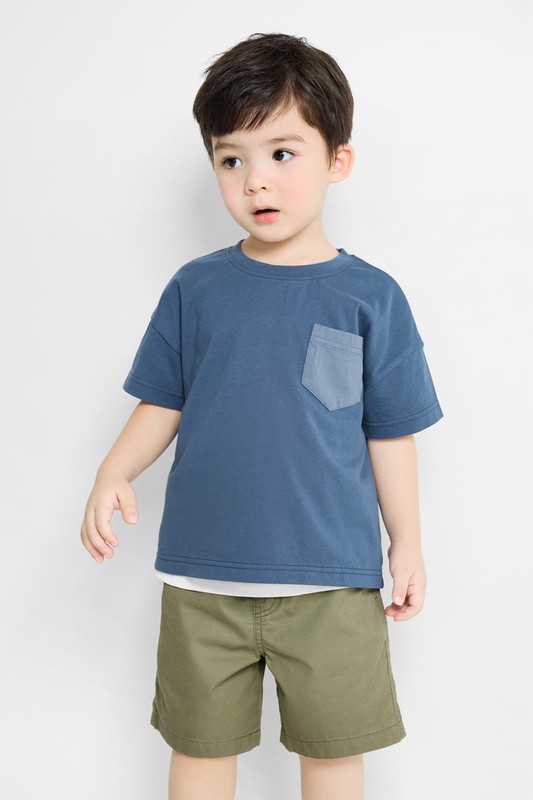 純棉寬版口袋T恤-童