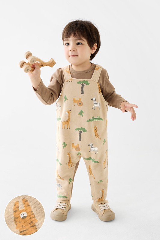 棉質毛圈印花吊帶褲-Baby