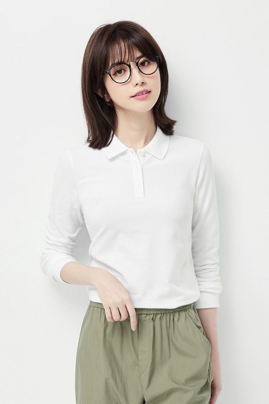 棉質彈性長袖polo衫-女