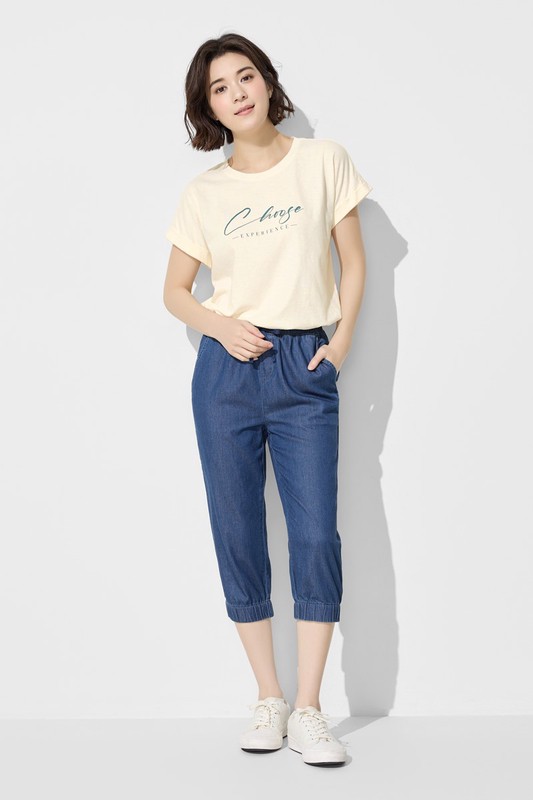 竹節棉文字寬版T恤-女