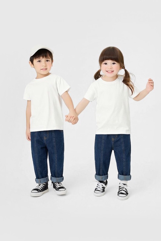 牛仔剪接錐形褲-童