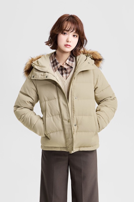 極暖羽絨帽毛連帽外套-女